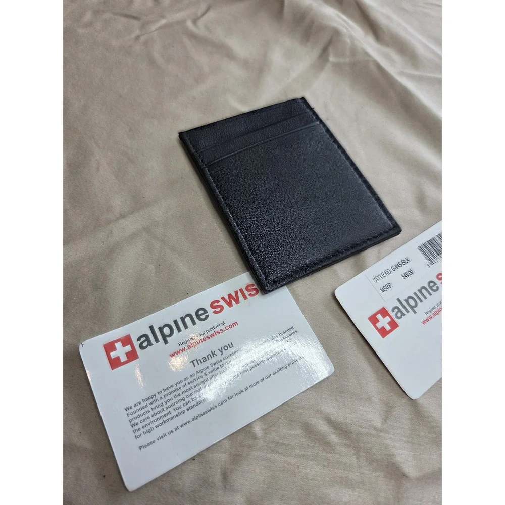 Men's Alpine Swiss Slim Card Holder Wallet Black Leather NWT